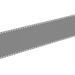 A gray, perforated strip extends diagonally across a white background, resembling a lengthy piece of film or tape.