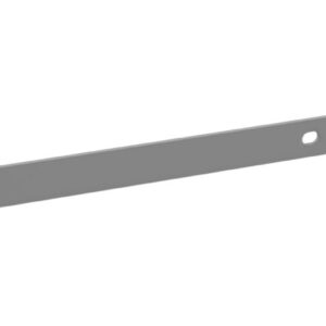 A long, thin, rectangular metal bar with beveled edges. It has a round hole near each end and one in the center, allowing for attachment or fastening. The background is plain white.