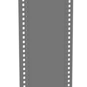 A tall, thin, rectangular gray metal panel with perforated edges, featuring a series of evenly spaced rectangular holes along its sides. The panel is viewed from a slight angle.