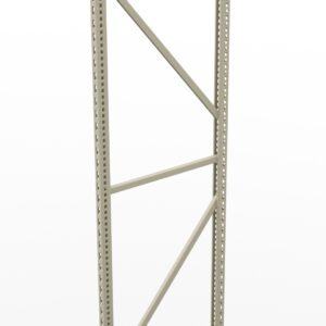 A tall, beige metal shelving frame with perforated sides and diagonal support bars, standing upright against a plain white background. The frame is designed for storage or industrial use.