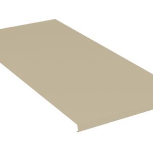 A beige, flat metal panel with one bent edge and a small hole in one corner, viewed from a three-quarters angle, isolated on a white background.