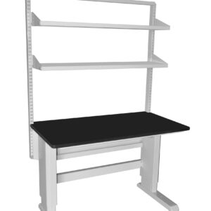 The Treston 30 x 48 Concept Manual features a phenolic top, two 11.81D adjustable shelves, and sturdy 53.5H single bay uprights, offering ample workspace with a minimal design.