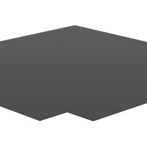 A flat, dark gray geometric shape resembling a large square with a small notch cut out of one side, viewed from above against a white background.