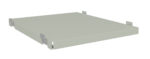 A flat, rectangular light gray panel with four protruding tabs at each corner. It appears to be made of metal and has smooth, clean edges. The surface is plain and unadorned.