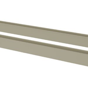Two beige steel channels placed side by side on a white background. Each channel is long and rectangular with open grooves along one edge.