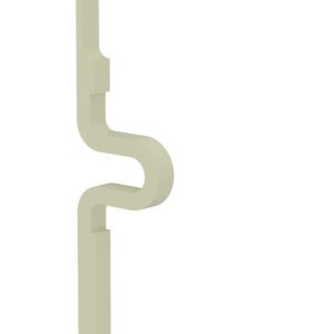 A 3D-rendered image of a beige, abstract hook-like object with a curved and twisted design. The hook features a straight top section, a middle bend, and a lower curved hook pointing upward. The background is plain white.