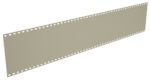 A long beige perforated sheet with evenly spaced rectangular holes along the top and bottom edges, resembling vintage computer punch tape used for data storage.