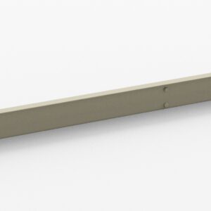 A long, flat, light gray metal bar with small round indentations evenly spaced along its length is shown on a white background.