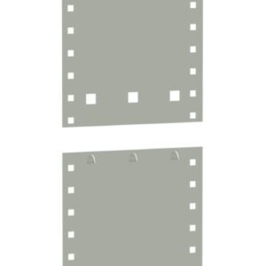 Image of two vertical, beige perforated paper sheets stacked with a gap between them, often used for printing on dot matrix printers. There are holes along the sides and slots at the bottom of each sheet.