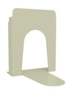 A beige, arch-shaped metal object with a flat, oval base. The design resembles an abstract modern sculpture with a minimalist aesthetic.