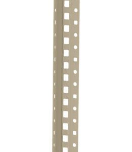 A long, narrow, beige metal or plastic strip with rows of evenly spaced holes running vertically. The strip is slightly curved and appears to be designed for structural or industrial purposes.