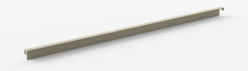 A long, slender, beige metal strip with a slightly elevated edge on one side, set against a plain white background.