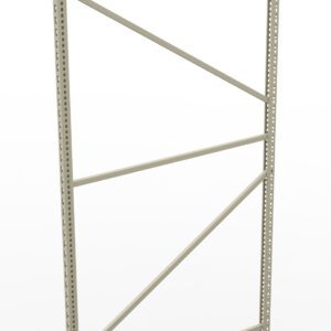 Metal shelving unit frame with a vertical rectangular structure. It includes diagonal supports for stability and has perforated holes for adjustable shelving. The frame is set against a plain white background.
