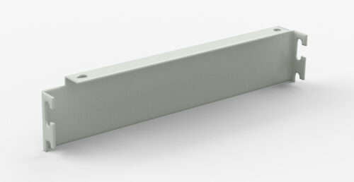A plain, rectangular metal bracket with two mounting holes on each end, displayed against a white background. The edges have a slight lip, and there are notches at the corners.