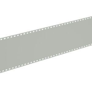 A long, blank strip of film with perforated edges on both sides, set against a white background.