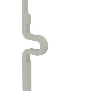 Illustration of a white coat hook with a minimalistic design. The hook features a vertical stem that curves in an S-shape, ending with a U-shaped hook. The smooth surface gives it a modern appearance.