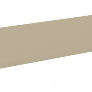 Rectangular beige shelf viewed from an angle, featuring a sleek, flat surface with subtle shadows underneath, suggesting a three-dimensional form.