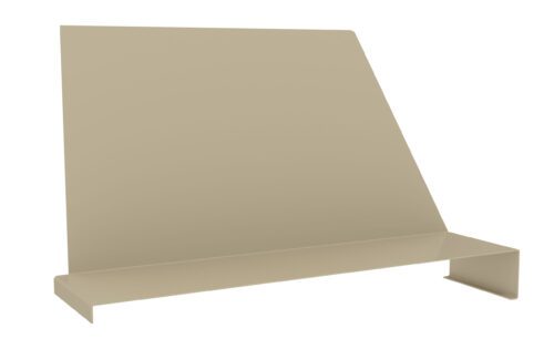 Beige metal bookend with a flat, L-shaped base and a large angled back, designed to support books upright on a shelf.