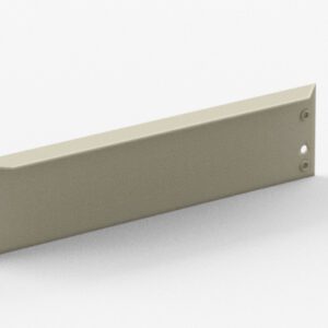 A beige angled metal bracket with four small holes, two on each side, positioned against a plain white background.