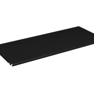 A flat, rectangular black shelf with a smooth finish and two small holes near the edges. The shelf appears to be made of metal and is photographed against a white background.