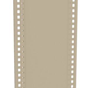 A tall, beige, rectangular metal panel with a grid pattern of small square cutouts along the sides. The surface is plain and smooth, designed for functional or industrial use.