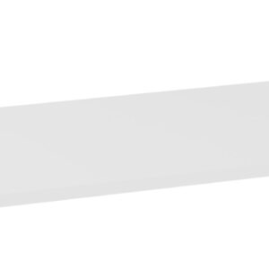 A white, minimalist rectangular shelf with a smooth surface, shown against a plain white background. The shelf casts a subtle shadow below it, giving a slight sense of depth.