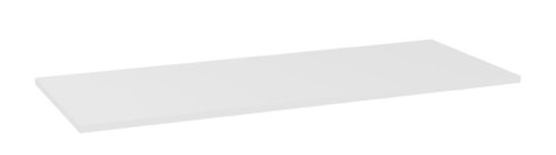 A white, minimalist rectangular shelf with a smooth surface, shown against a plain white background. The shelf casts a subtle shadow below it, giving a slight sense of depth.
