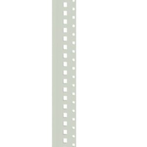 A close-up image of a long, thin, light gray plastic object with evenly spaced rectangular notches along its length, resembling a comb or a computer rack rail. It is set against a plain white background.