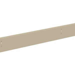 A long, beige, rectangular metal bracket with evenly spaced holes along its surface. The bracket is set against a plain white background.