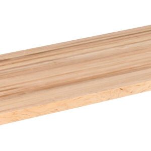 A rectangular wooden plank with a natural finish and visible wood grain is displayed on a plain white background.