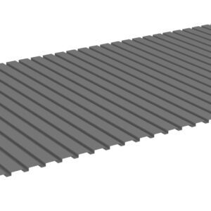 Illustration of a flat, rectangular corrugated metal sheet with evenly spaced parallel ridges, shown on a white background. The sheet is a dark gray color and appears to be for industrial or roofing use.