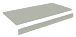 A 3D rendering of two light gray, rectangular metal shelf components. One is flat and wide, resembling a shelf board, and the other is a narrow side rail with holes for assembly. Both are shown against a white background.