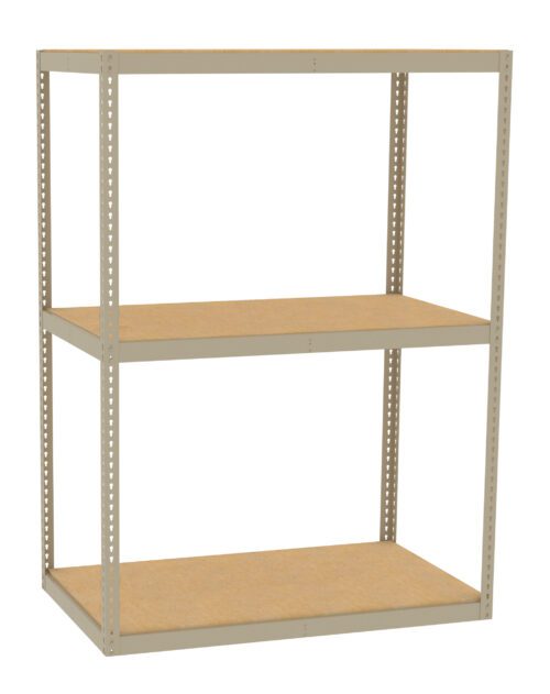 inwhc5p26o4qaljqotur.jpg The Tennsco Q Line Shelving is a metal storage rack with three wooden shelves. Its gray-painted frame features perforated metal for adjustable shelving, offering a simple and functional design perfect for organizing items in a garage or storage room.