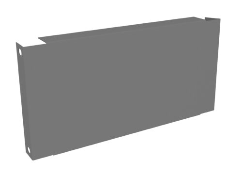 ivjdygft00tn23mmskez.jpg A 3D rendering of a gray, rectangular metallic panel with two holes on one side. The surface appears smooth, and the panel has a small extended section on the top edge.