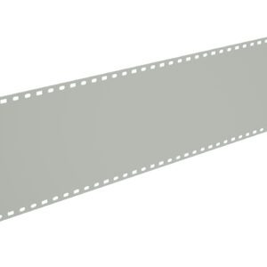 A long, rectangular piece of gray punched tape with evenly spaced holes along both edges, set against a white background.