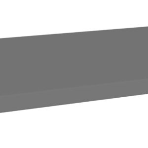 A simple, flat, rectangular gray platform with minimal depth, viewed from a low angle.