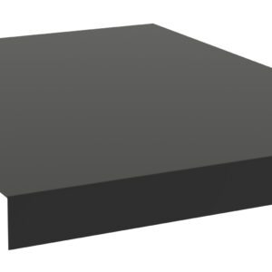 A dark gray, rectangular, solid object with sharp edges and a flat top, viewed at an angle against a white background.