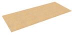 A rectangular sheet of medium-density fiberboard (MDF) with a smooth, light brown surface against a white background. The board appears slightly angled, displaying its thickness.