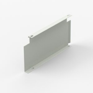 Rectangular metal bracket with a flat surface, two circular holes on the top edge and two on the bottom edge, positioned at an angle, casting a subtle shadow on a white background.