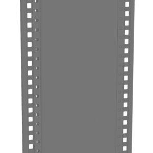 Gray, rectangular metal panel with perforated edges, standing vertically. It features evenly spaced holes along the sides and a smooth central surface, typical of a server rack or shelving unit component.
