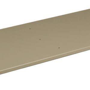 A rectangular, beige metal shelf with smooth edges and small holes for mounting. The shelf is angled slightly in the image, showing its flat surface and sturdy design.