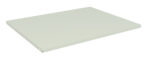 A flat, rectangular, light gray metallic shelf on a white background, viewed at a slight angle from above.