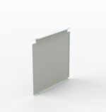 A single, flat, rectangular metal panel with small extensions at the top and bottom, standing upright on a white background.