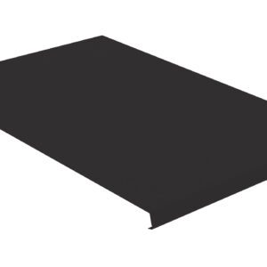 A flat, rectangular black sheet with a small hole in one corner, featuring a slight bend along one edge. The sheet is positioned at an angle, giving a three-dimensional appearance.