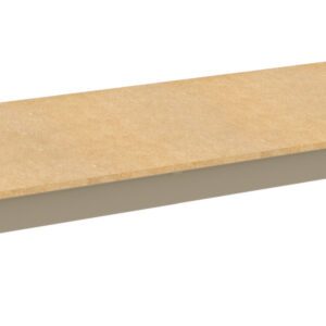 A long rectangular wooden shelf with metal brackets on each end, designed for mounting. The top surface is smooth and light brown, suited for use in storage or shelving units.