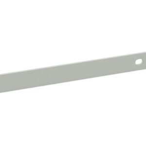 A long, thin metal bar with a smooth surface. The bar has a rectangular shape and features two evenly spaced holes along its length, one at each end. It is positioned diagonally against a white background.