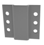 A gray metal bracket with six holes, three on each side. The central section is raised, forming a U-shape, often used for structural support in mezzanines or fastening purposes.