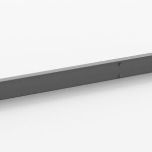 A long, thin metal strip with a flat surface and slightly raised edges on both sides, viewed against a plain white background.