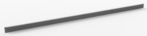 A long, thin metal strip with a flat surface and slightly raised edges on both sides, viewed against a plain white background.