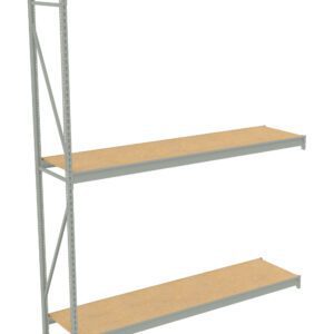A three-tiered metal shelving unit with wooden shelves is shown against a white background. The shelves are supported by vertical metal bars on the left and right sides.